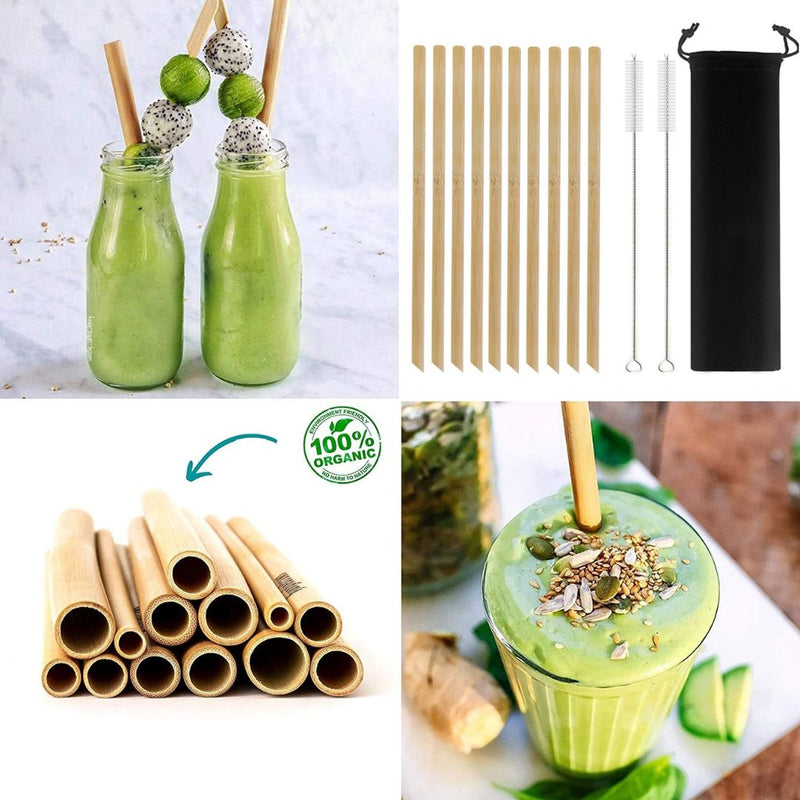 Kit 10 Canudos Reutilizáveis de Bamboo EcoDrink